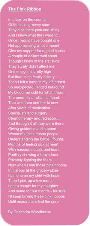 Casandra, QLD - The Pink Ribbon Poem - National Breast Cancer ...