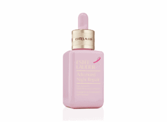 Image of a pink face serum bottle