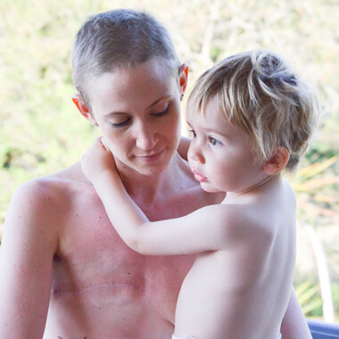 Tarah with her son after undergoing treatment for breast cancer